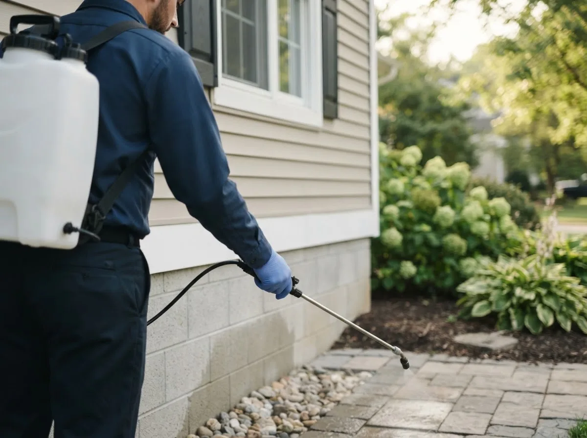 Pest control technician inspecting a home in Grubville, MO